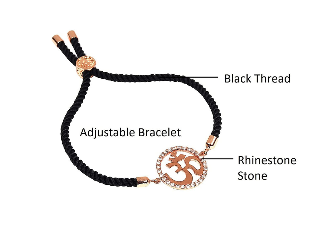 STRIPES® Rose Gold Color OM with Rhinestone Bracelet Black String Kabb